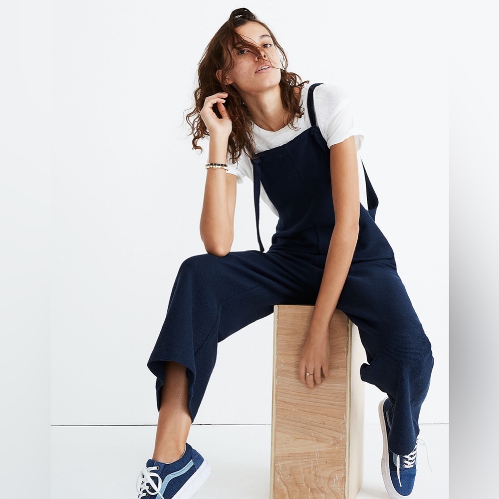 Madewell Texture & Thread Tie-Strap Navy Overalls